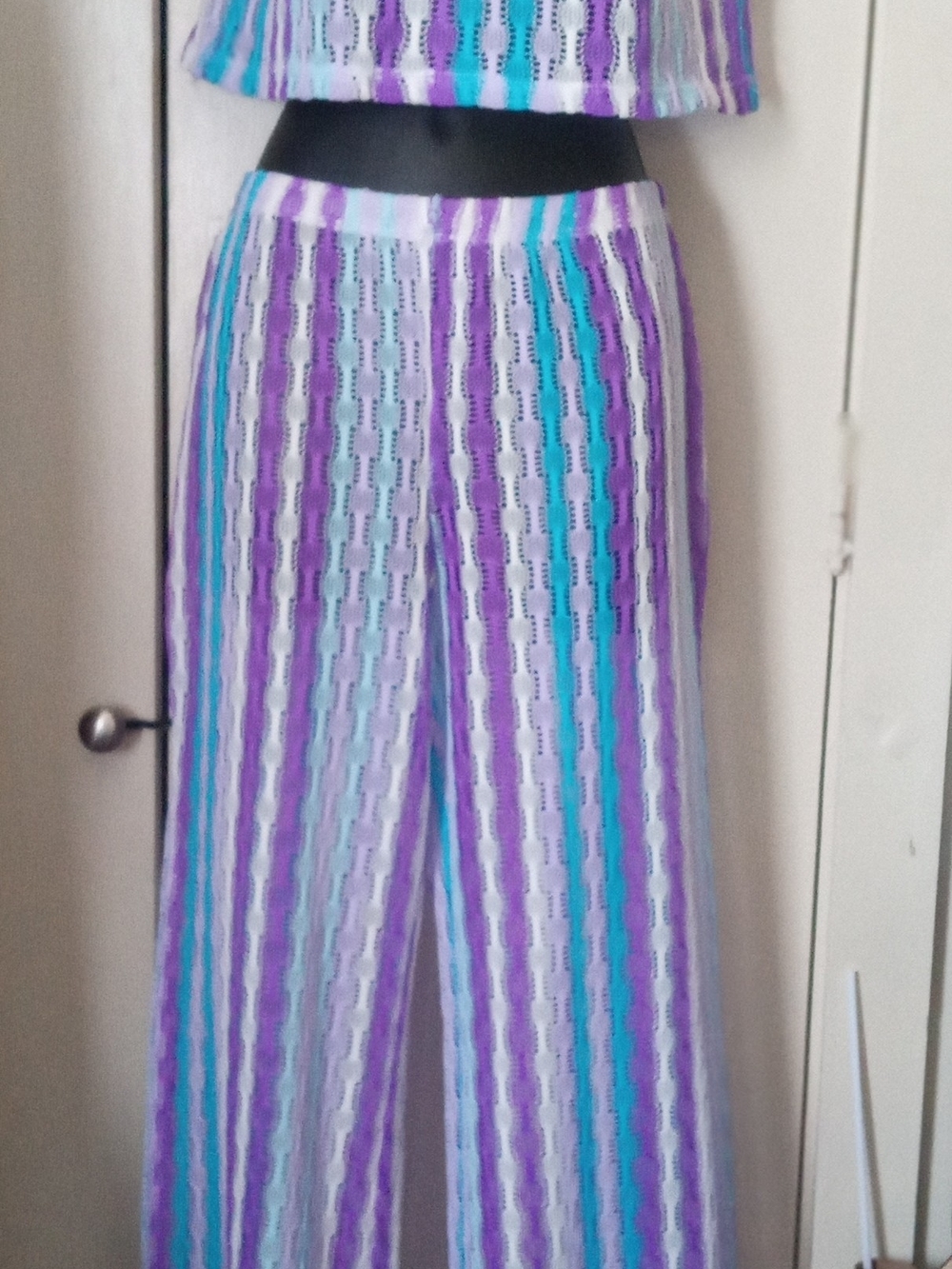Wild Fable Purple, Teal & White Striped Crochet Two-Piece Coverup Size Small - Picture 4 of 9